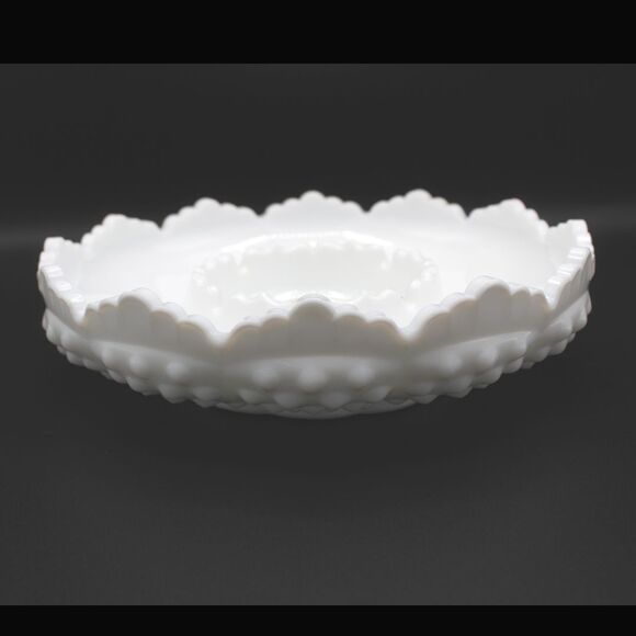 Vintage Fenton Milk Glass Chip & Dip Hobnail Pattern 8" Round Scalloped Edge - Picture 6 of 8